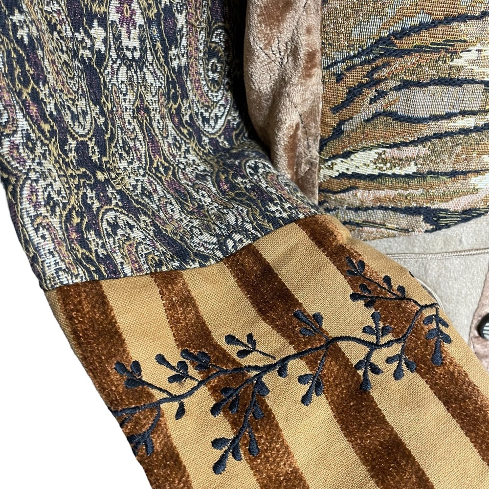 Patchwork Tapestry Jacket L Button-Up Coat Wool B… - image 7